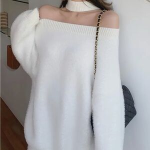 Plush off shoulder knit sweater/mini dress / pullover